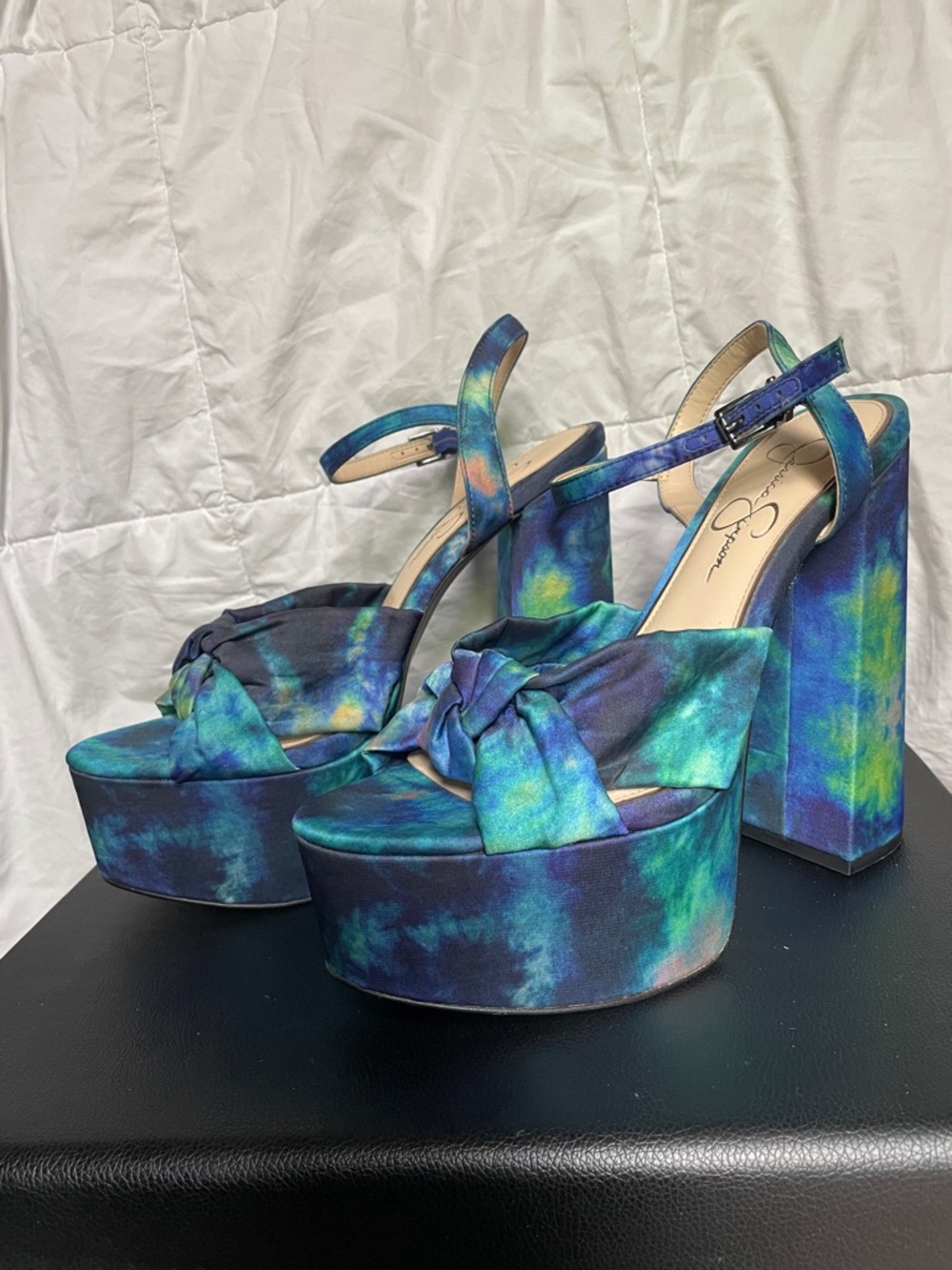 Jessica Simpson Multicolor Blue-Green Tie-Dye Platform Sandals